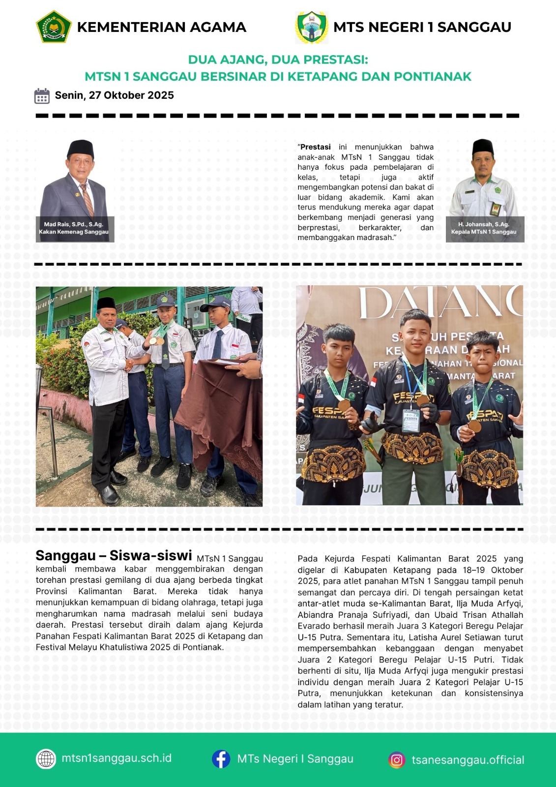 Read more about the article DUA AJANG, DUA PRESTASI: MTSN1 SANGGAU BERSINAR DI KETAPANG DAN PONTIANAK