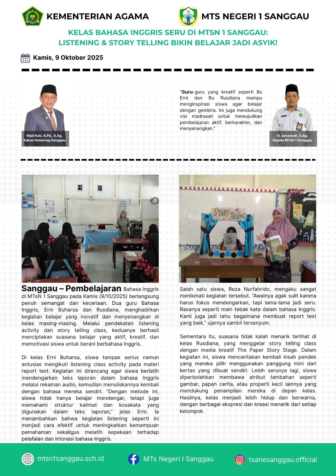 Read more about the article KELAS BAHASA INGGRIS SERU DI MTSN 1 SANGGAU: LISTENING DAN STORY TELLING BIKIN BELAJAR JADI ASYIK !