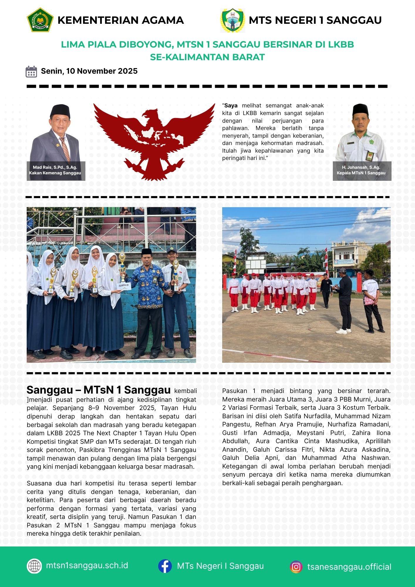 Read more about the article LIMA PIALA DIBOYONG,MTSN 1 SANGGAU BERSINAR DI LKBB SE-KALIMANTAN BARAT