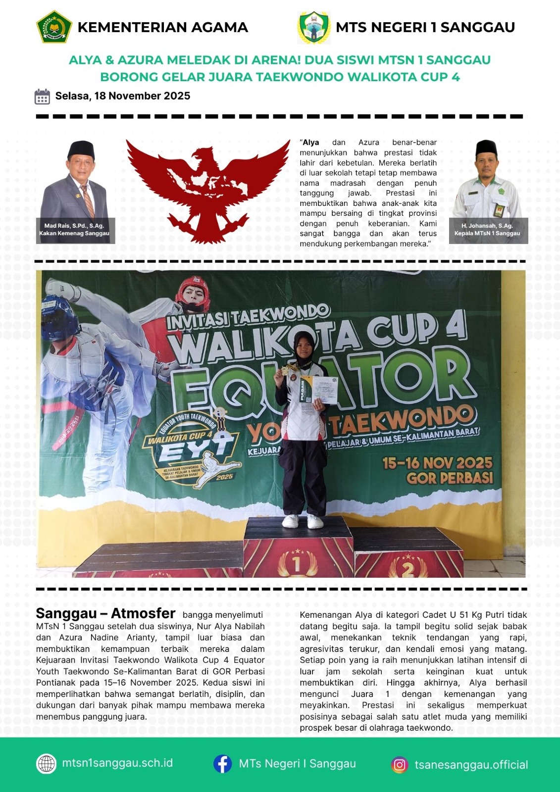 You are currently viewing ALYA & AZURA MELEDAK DI ARENA ! DUA SISWI MTSN 1 SANGGAU BORONG GELAR JUARA TAEKWONDO WALIKOTA CUP 4