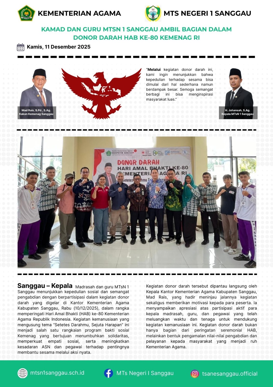 Read more about the article KAMAD DAN GURU MTSN 1 SANGGAU AMBIL BAGIAN DALAM DONOR DARAH HAB KE-80 KEMENAG RI