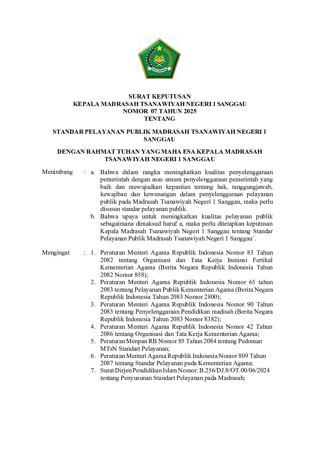 Read more about the article SURAT KEPUTUSAN KEPALA MADRASAH