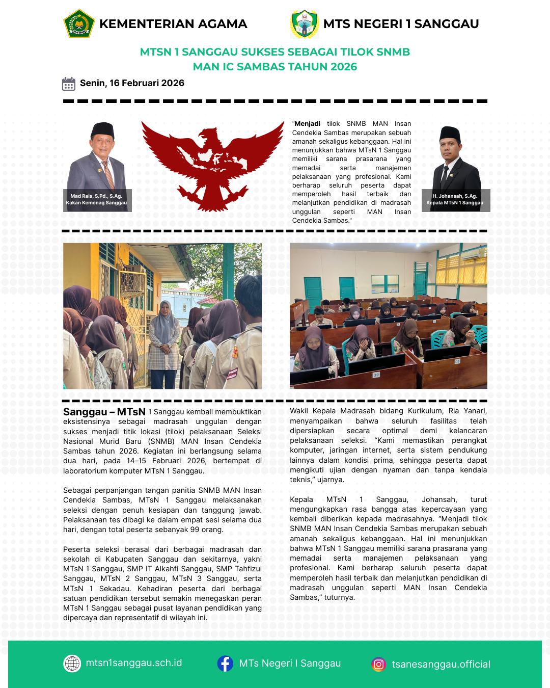 Read more about the article MTSN 1 SANGGAU SUKSES SEBAGAI TILOK SNMB MAN IC SAMBAS TAHUN 2026