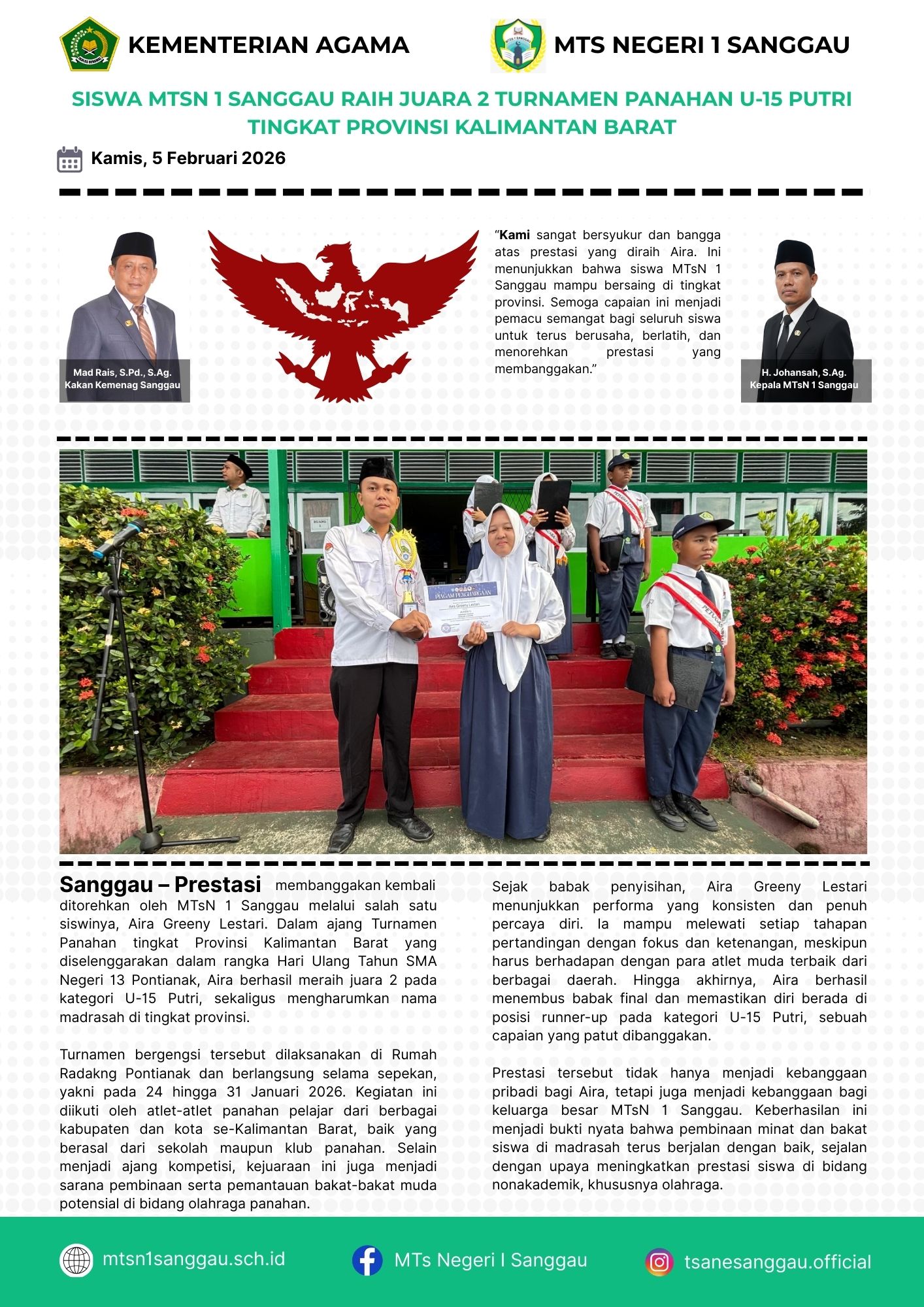 Read more about the article SISWA MTSN 1 SANGGAU RAIH JUARA 2 TURNAMEN PANAHAN U-15 PUTRI TINGKAT PROVINSI KALIMANTAN BARAT