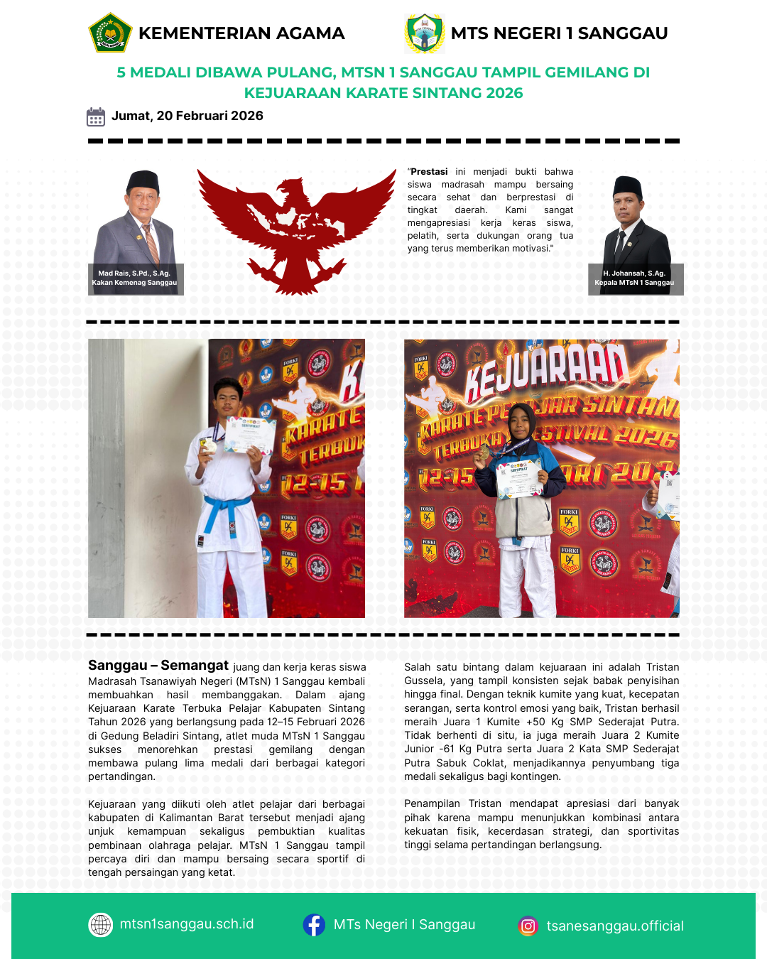 Read more about the article 5 MEDALI DIBAWA PULANG, MTSN 1 SANGGAU TAMPIL GEMILANG DI KEJUARAAN KARATE SINTANG 2026