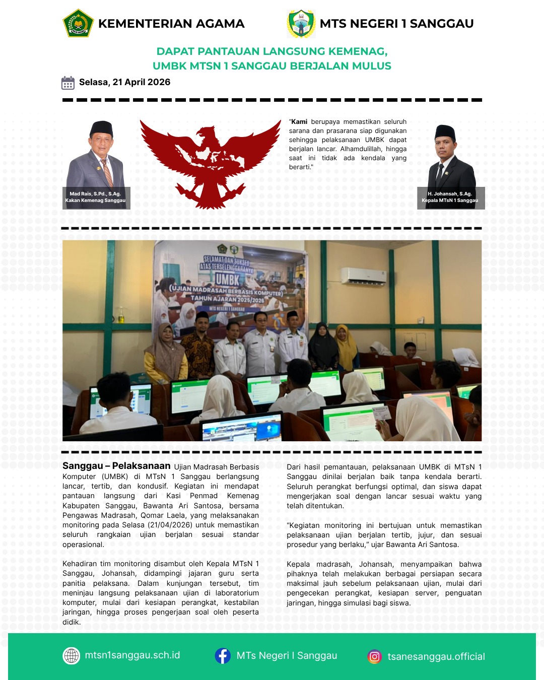 You are currently viewing DAPAT PANTAUAN LANGSUNG KEMENAG,  UMBK MTSN 1 SANGGAU BERJALAN MULUS
