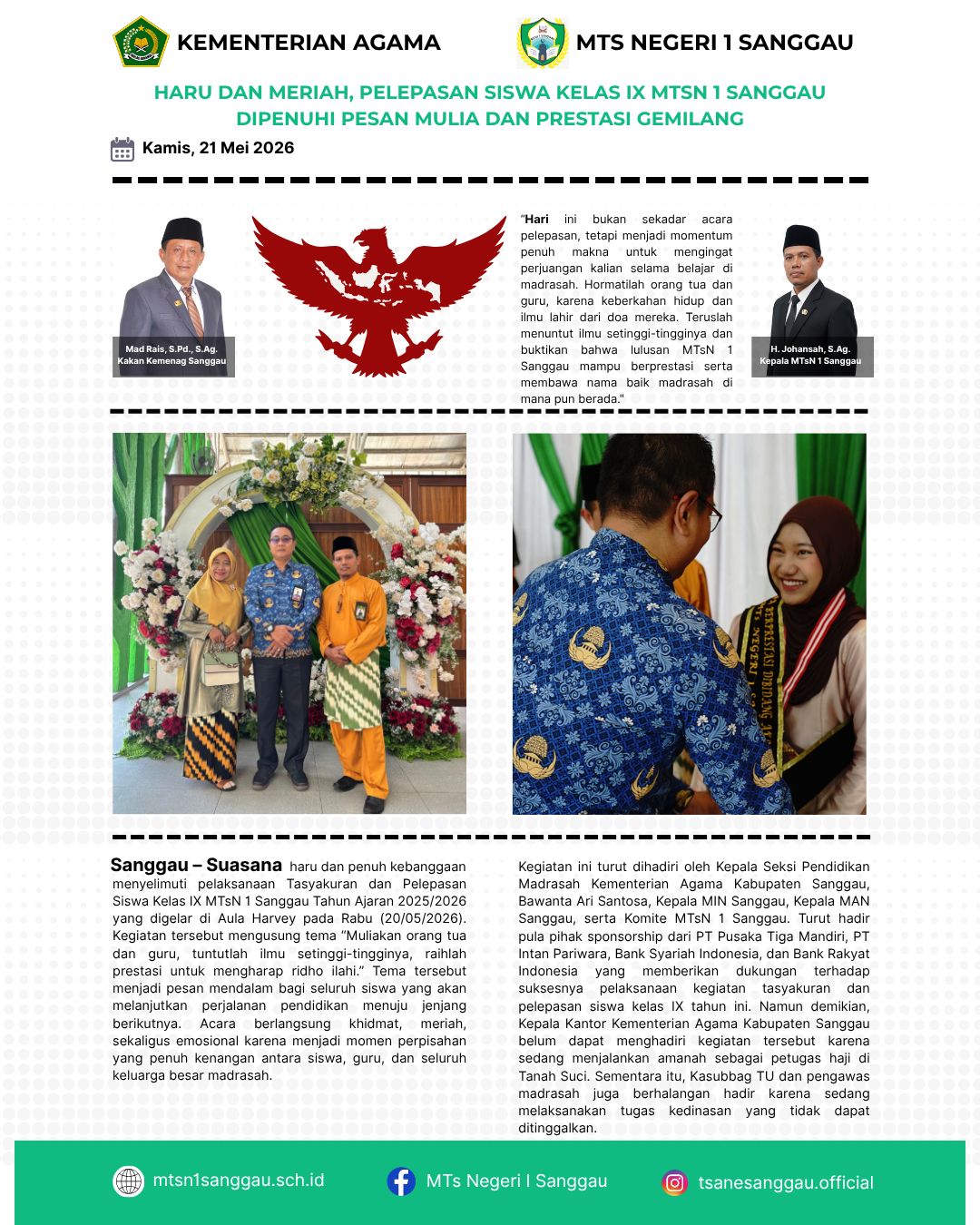 You are currently viewing HARU DAN MERIAH, PELEPASAN SISWA KELAS IX MTSN 1 SANGGAU DIPENUHI PESAN MULIA DAN PRESTASI GEMILANG