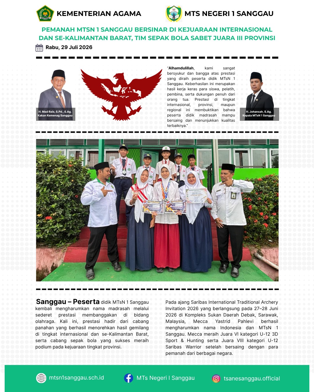Read more about the article PANAHAN MTSN 1 SANGGAU BERSINAR DI KEJUARAAN INTERNASIONAL DAN SE-KALIMANTAN BARAT, TIM SEPAK BOLA SABET JUARA III PROVINSI