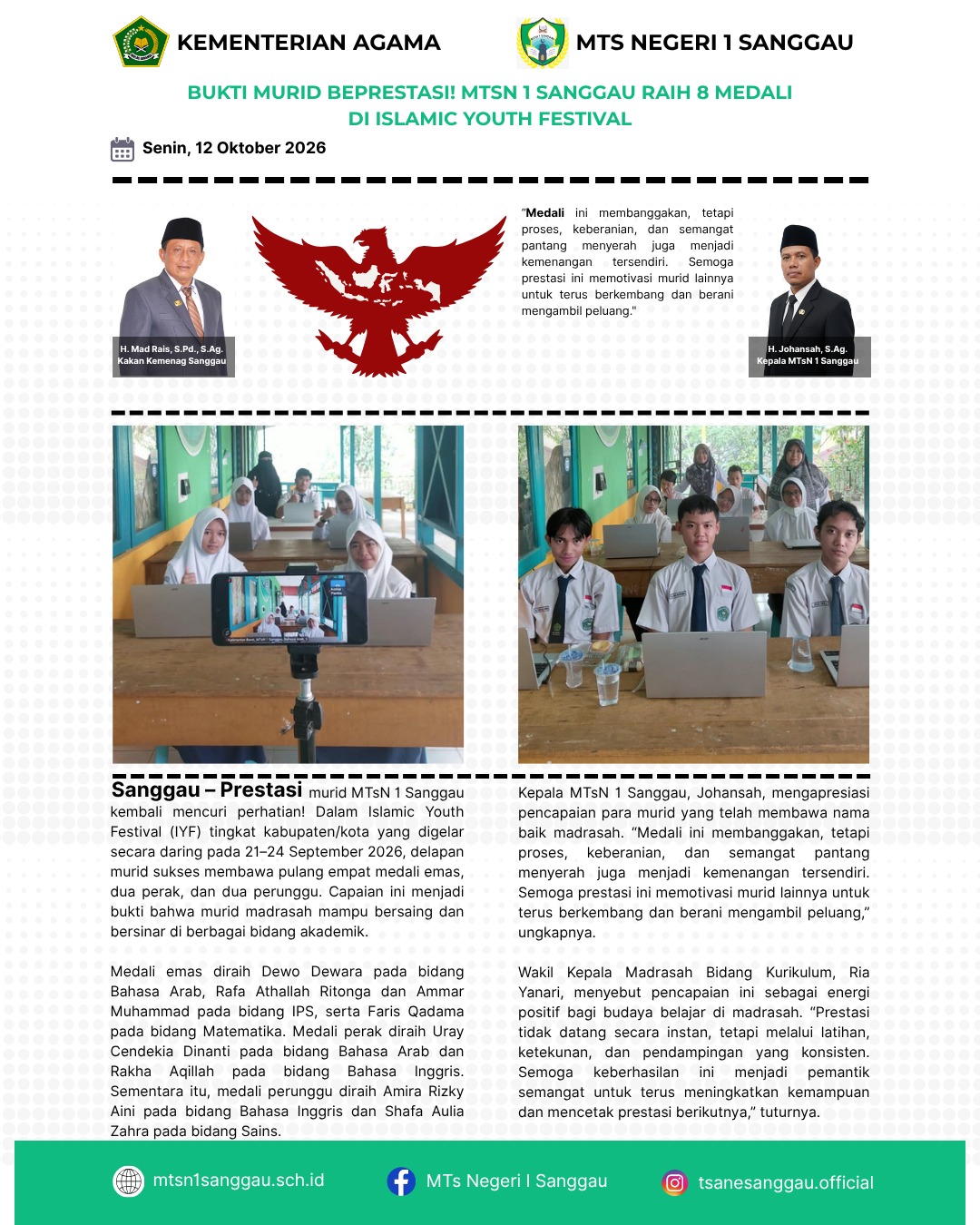 Read more about the article BUKTI MURID BERPRESTASI MTSN 1 SANGGAU RAIH 8 MEDALI DI ISLAMIC YOUTH FESTIVAL